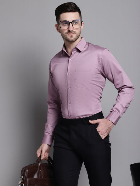Jainish Men's Cotton Solid Formal Shirt - Magenta - Distacart