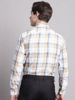 Thumbnail for Jainish Men's Yellow Checked Ragular Fit Formal Shirt - Cream - Distacart
