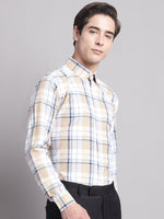 Thumbnail for Jainish Men's Yellow Checked Ragular Fit Formal Shirt - Cream - Distacart