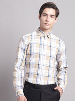 Thumbnail for Jainish Men's Yellow Checked Ragular Fit Formal Shirt - Cream - Distacart