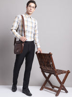 Thumbnail for Jainish Men's Yellow Checked Ragular Fit Formal Shirt - Cream - Distacart