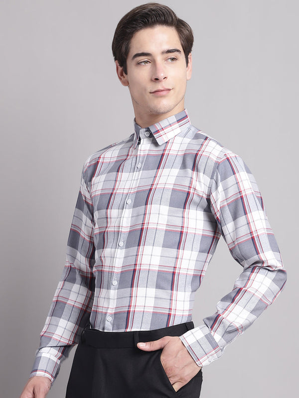 Jainish Men's Grey Checked Ragular Fit Formal Shirt - Grey - Distacart