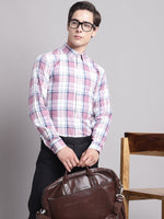 Thumbnail for Jainish Men's Pink Checked Ragular Fit Formal Shirt - Pink - Distacart