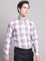 Thumbnail for Jainish Men's Pink Checked Ragular Fit Formal Shirt - Pink - Distacart