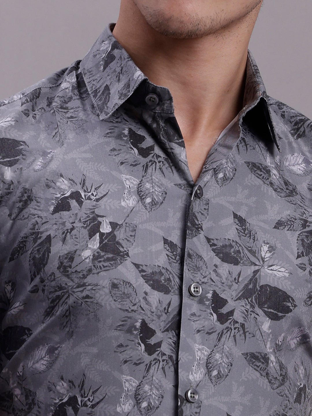Jainish Men's Floral Printed Formal Shirt - Charcoal - Distacart