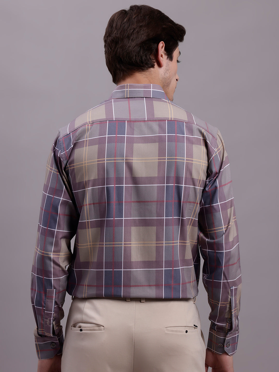 Jainish Men's Cotton Blend Checked Formal Shirt - Brown - Distacart