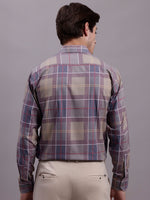 Thumbnail for Jainish Men's Cotton Blend Checked Formal Shirt - Brown - Distacart