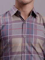 Thumbnail for Jainish Men's Cotton Blend Checked Formal Shirt - Brown - Distacart