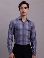 Thumbnail for Jainish Men's Cotton Blend Checked Formal Shirt - Purple - Distacart
