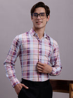 Thumbnail for Jainish Men's Cotton Blend Checked Formal Shirt - Wine - Distacart