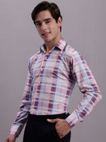 Thumbnail for Jainish Men's Cotton Blend Checked Formal Shirt - Wine - Distacart