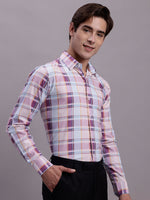 Thumbnail for Jainish Men's Cotton Blend Checked Formal Shirt - Wine - Distacart