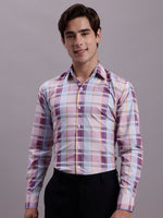 Thumbnail for Jainish Men's Cotton Blend Checked Formal Shirt - Wine - Distacart