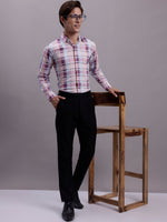 Thumbnail for Jainish Men's Cotton Blend Checked Formal Shirt - Wine - Distacart