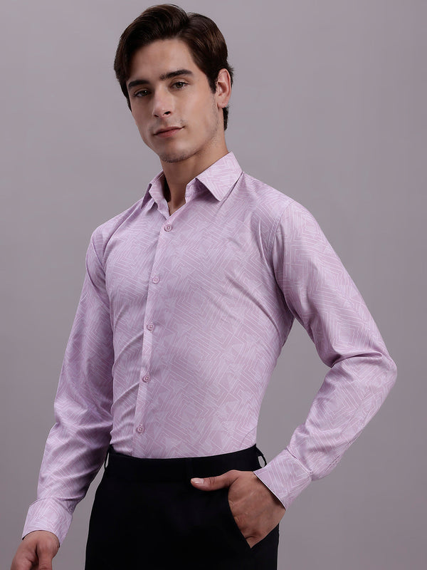Jainish Men's Geomatric Printed Cotton Blend Formal Shirt - Light-Purple - Distacart