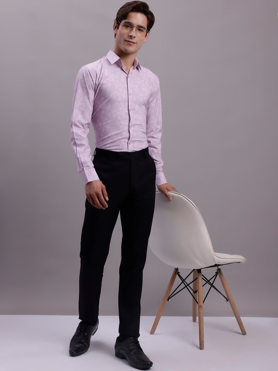 Jainish Men's Geomatric Printed Cotton Blend Formal Shirt - Light-Purple - Distacart