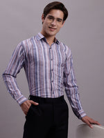 Thumbnail for Jainish Men's Cotton Blend Striped Formal Shirt - Purple - Distacart