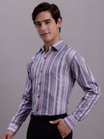 Thumbnail for Jainish Men's Cotton Blend Striped Formal Shirt - Purple - Distacart