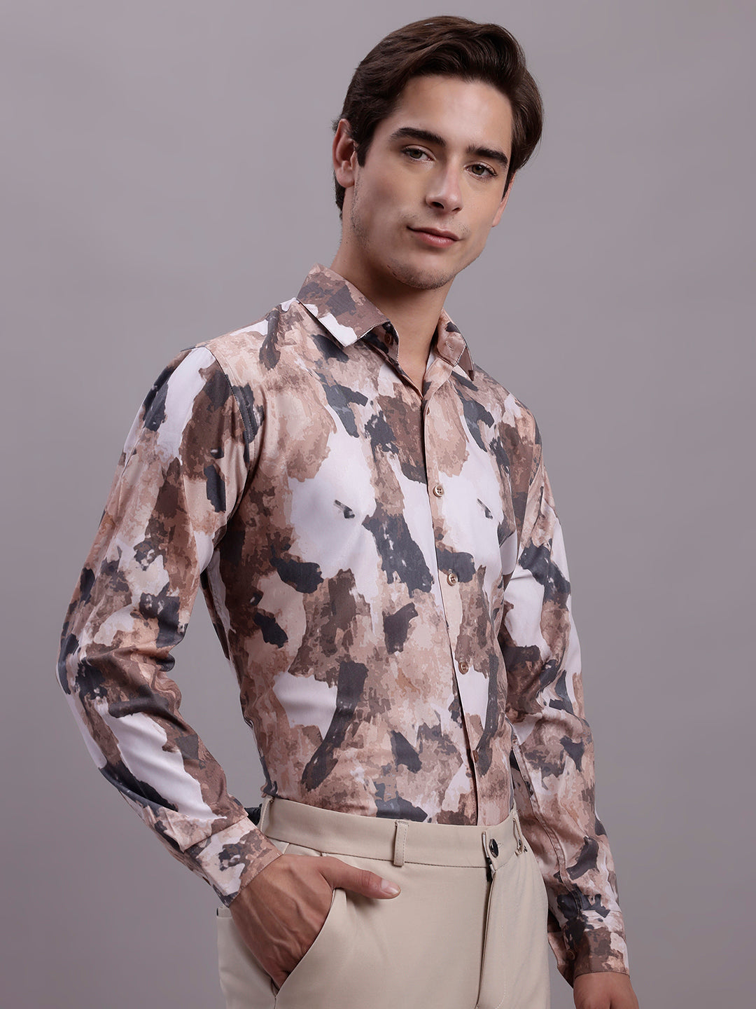 Jainish Men's Printed Formal Shirt - Brown - Distacart