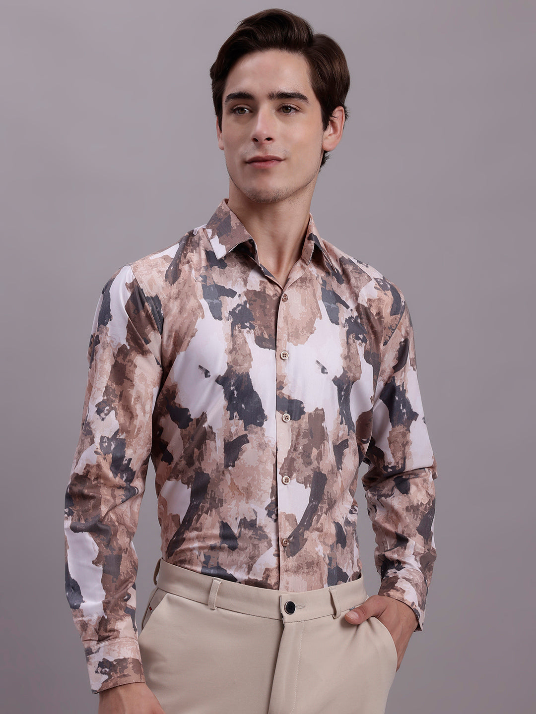 Jainish Men's Printed Formal Shirt - Brown - Distacart