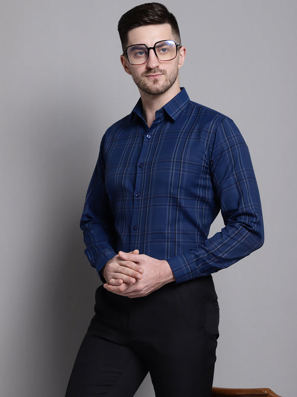 Jainish Men's Classic Checks Formal Shirt - Blue - Distacart