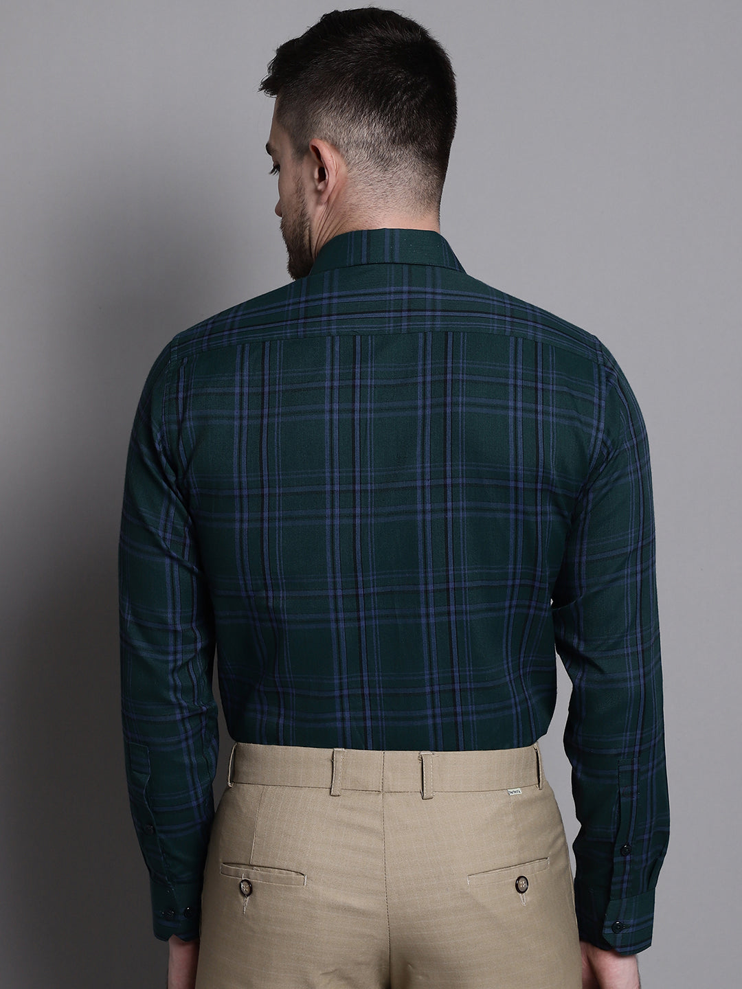 Jainish Men's Classic Checks Formal Shirt - Green - Distacart