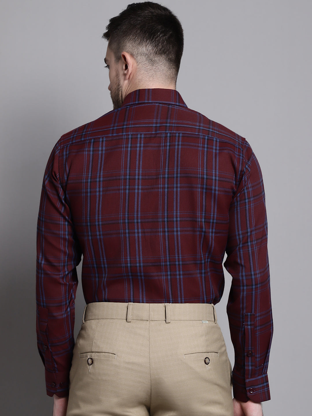 Jainish Men's Classic Checks Formal Shirt - Maroon - Distacart