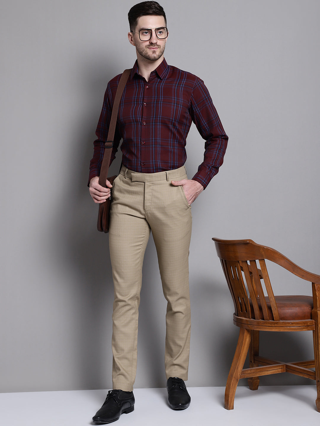 Jainish Men's Classic Checks Formal Shirt - Maroon - Distacart