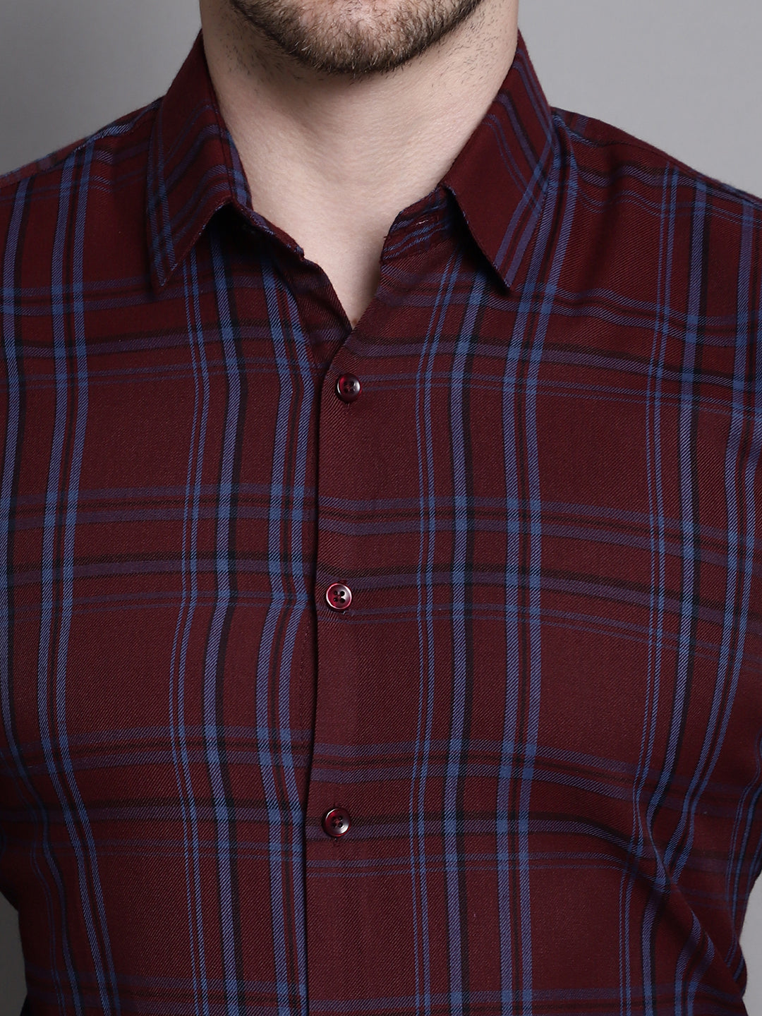 Jainish Men's Classic Checks Formal Shirt - Maroon - Distacart