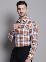 Thumbnail for Jainish Men's Classic Checks Formal Shirt - Orange - Distacart