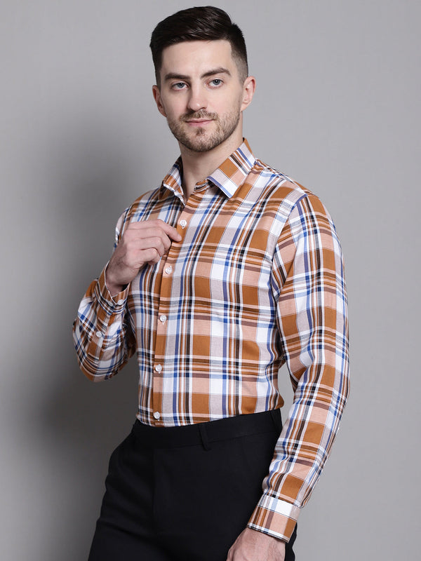 Jainish Men's Classic Checks Formal Shirt - Orange - Distacart