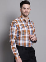 Thumbnail for Jainish Men's Classic Checks Formal Shirt - Orange - Distacart