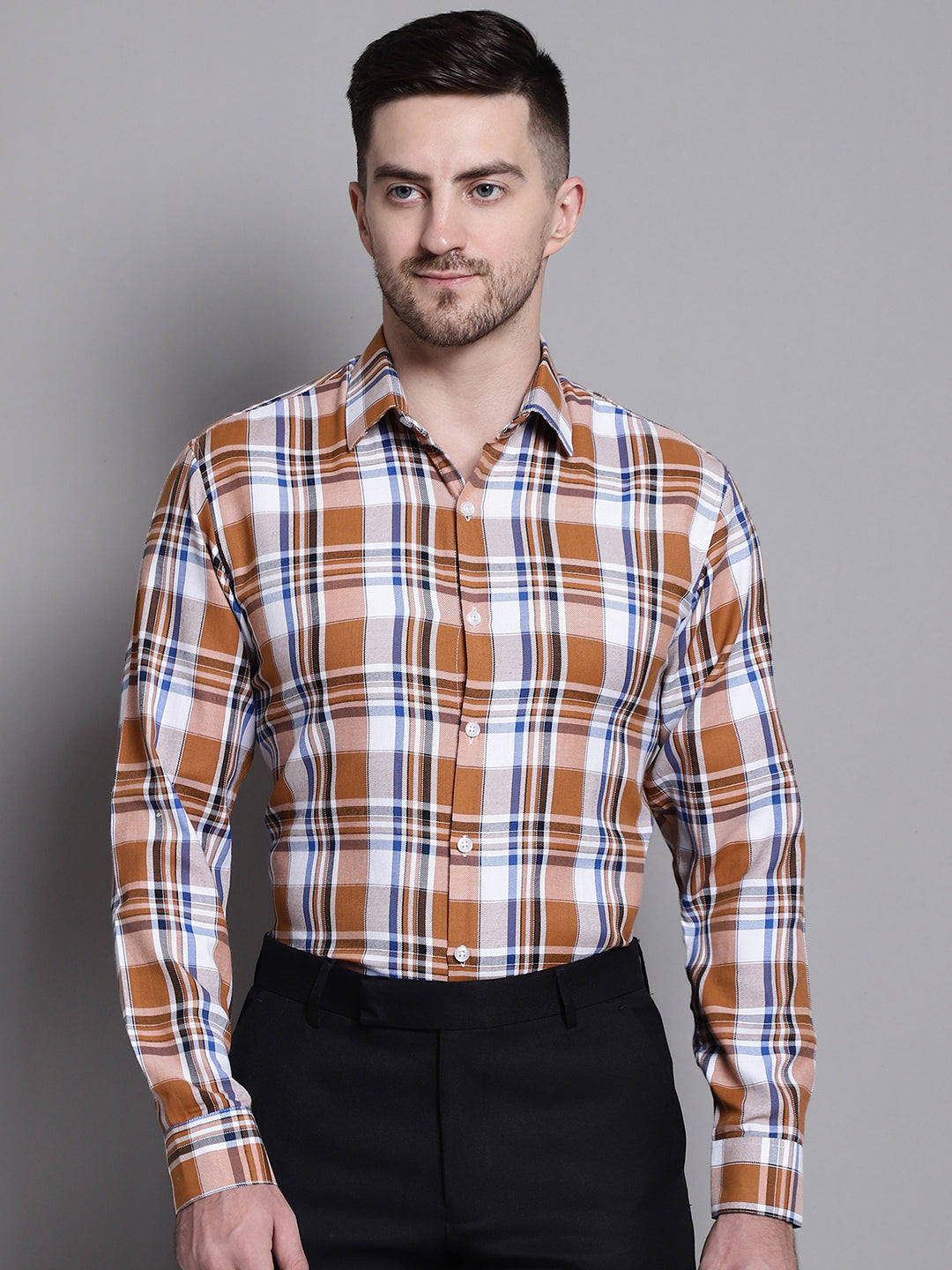 Jainish Men's Classic Checks Formal Shirt - Orange - Distacart