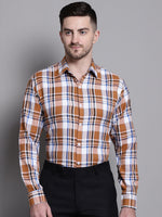 Thumbnail for Jainish Men's Classic Checks Formal Shirt - Orange - Distacart
