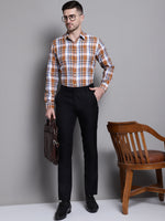 Thumbnail for Jainish Men's Classic Checks Formal Shirt - Orange - Distacart