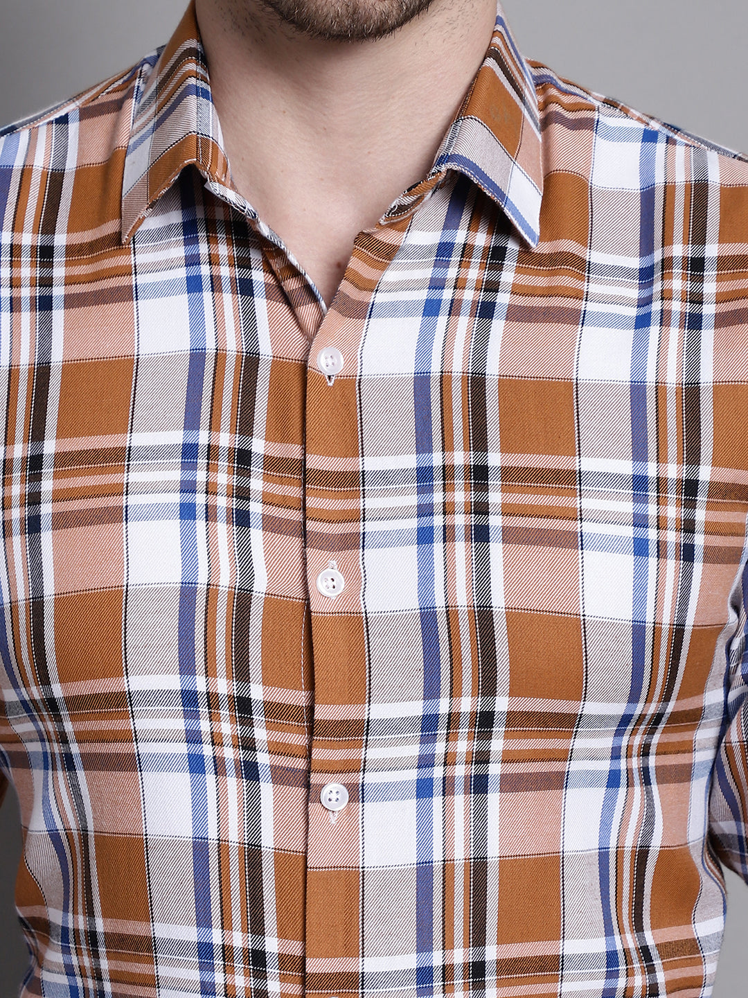 Jainish Men's Classic Checks Formal Shirt - Orange - Distacart