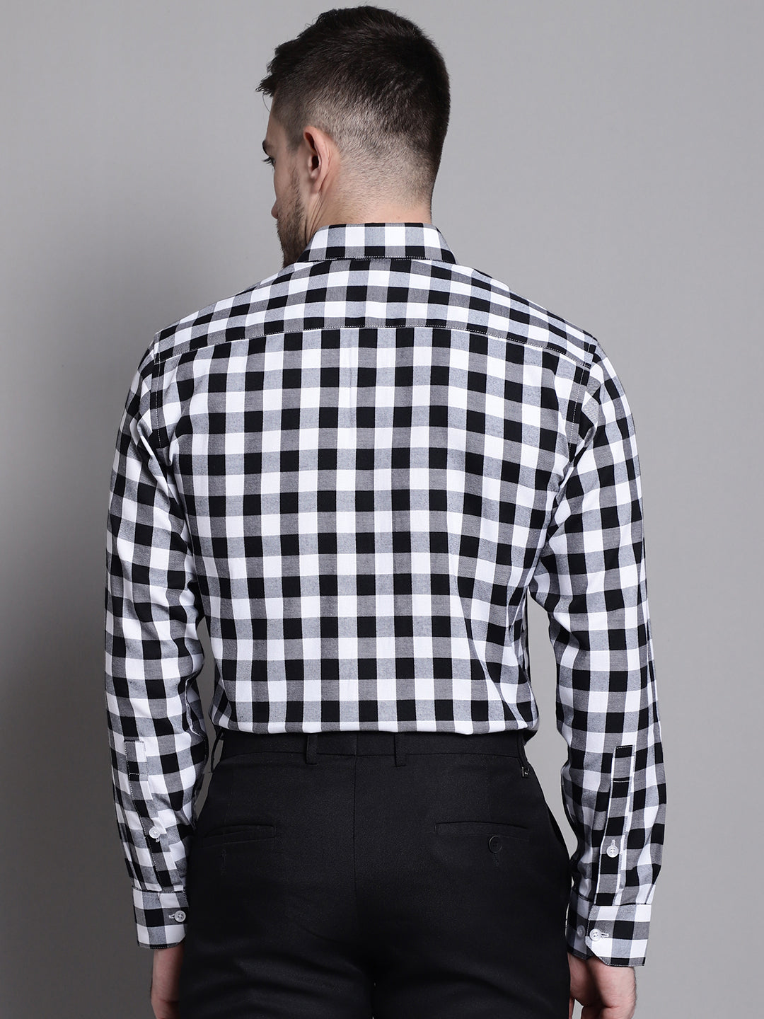 Jainish Men's Buffalo Check Formal Shirt - Black - Distacart