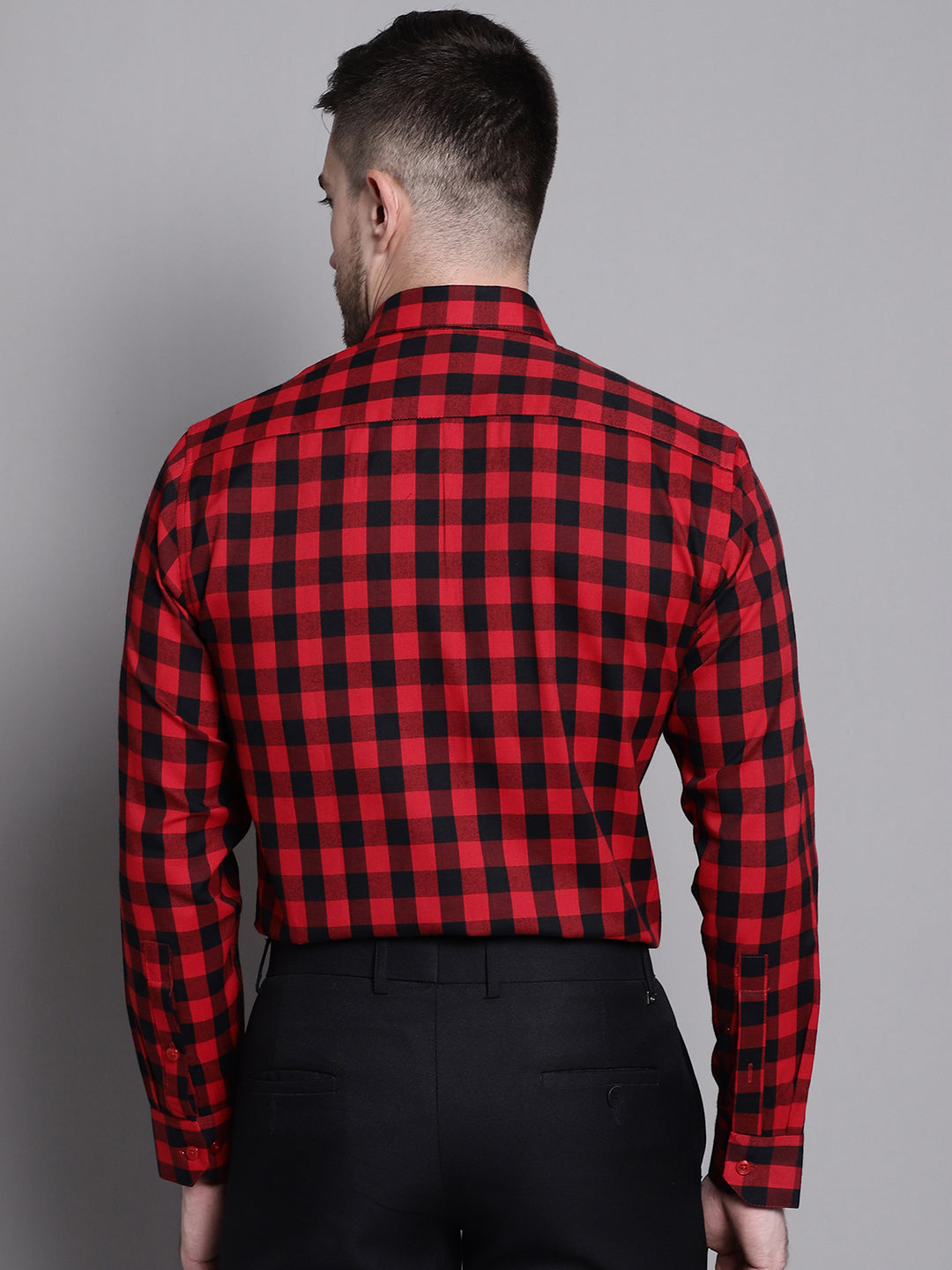 Jainish Men's Buffalo Check Formal Shirt - Red - Distacart