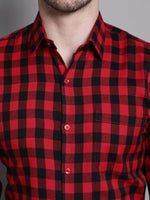 Thumbnail for Jainish Men's Buffalo Check Formal Shirt - Red - Distacart