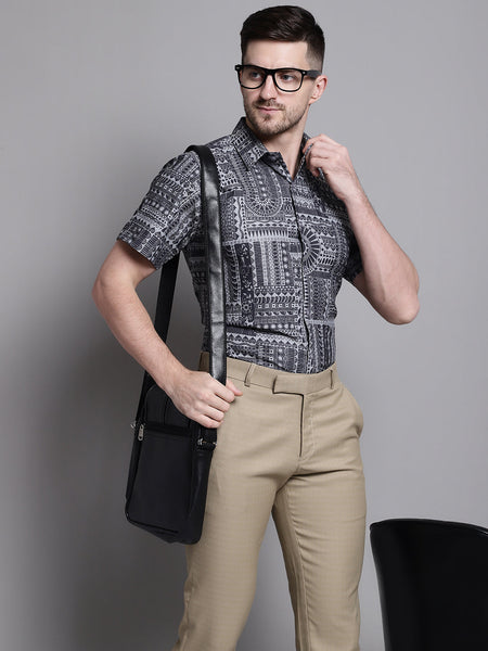 Jainish Men's Printed Formal Shirt - Grey - Distacart