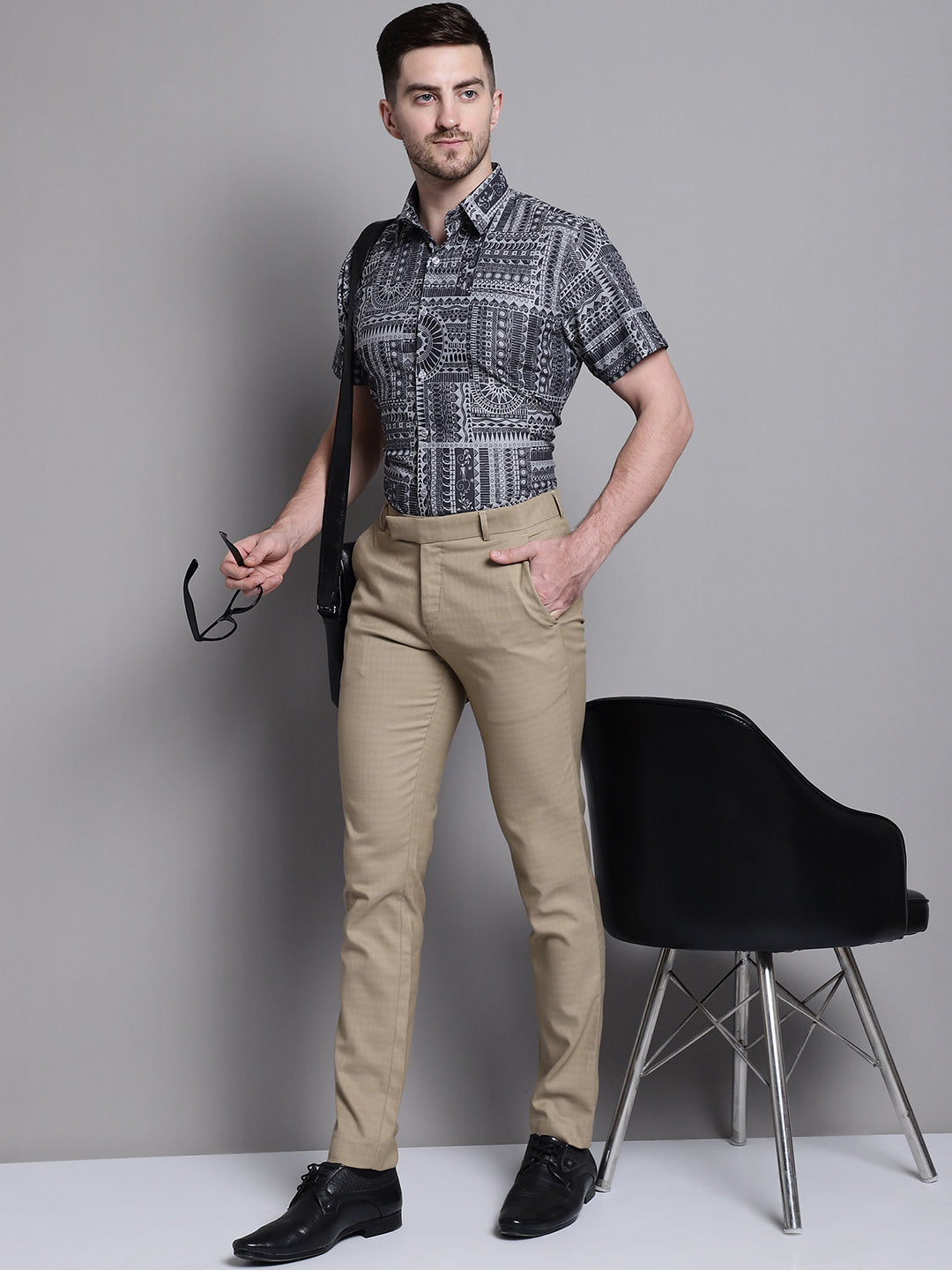 Jainish Men's Printed Formal Shirt - Grey - Distacart