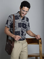 Thumbnail for Jainish Men's Paisley Printed Formal Shirts - Navy Blue - Distacart