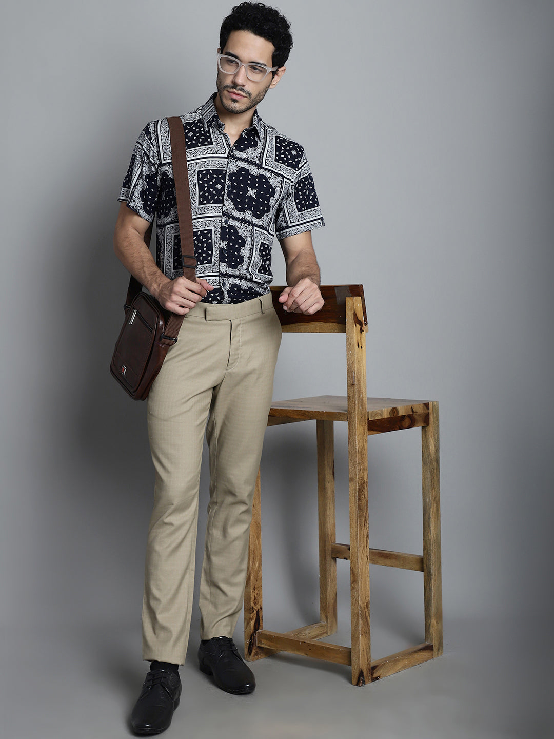 Jainish Men's Paisley Printed Formal Shirts - Navy Blue - Distacart