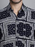 Thumbnail for Jainish Men's Paisley Printed Formal Shirts - Navy Blue - Distacart