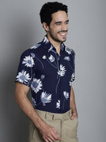 Thumbnail for Jainish Men's Floral Printed Formal Shirts - Navy Blue - Distacart