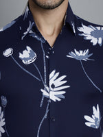 Thumbnail for Jainish Men's Floral Printed Formal Shirts - Navy Blue - Distacart