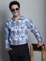 Thumbnail for Jainish Men's Geomatric Printed Formal Shirts - Blue - Distacart