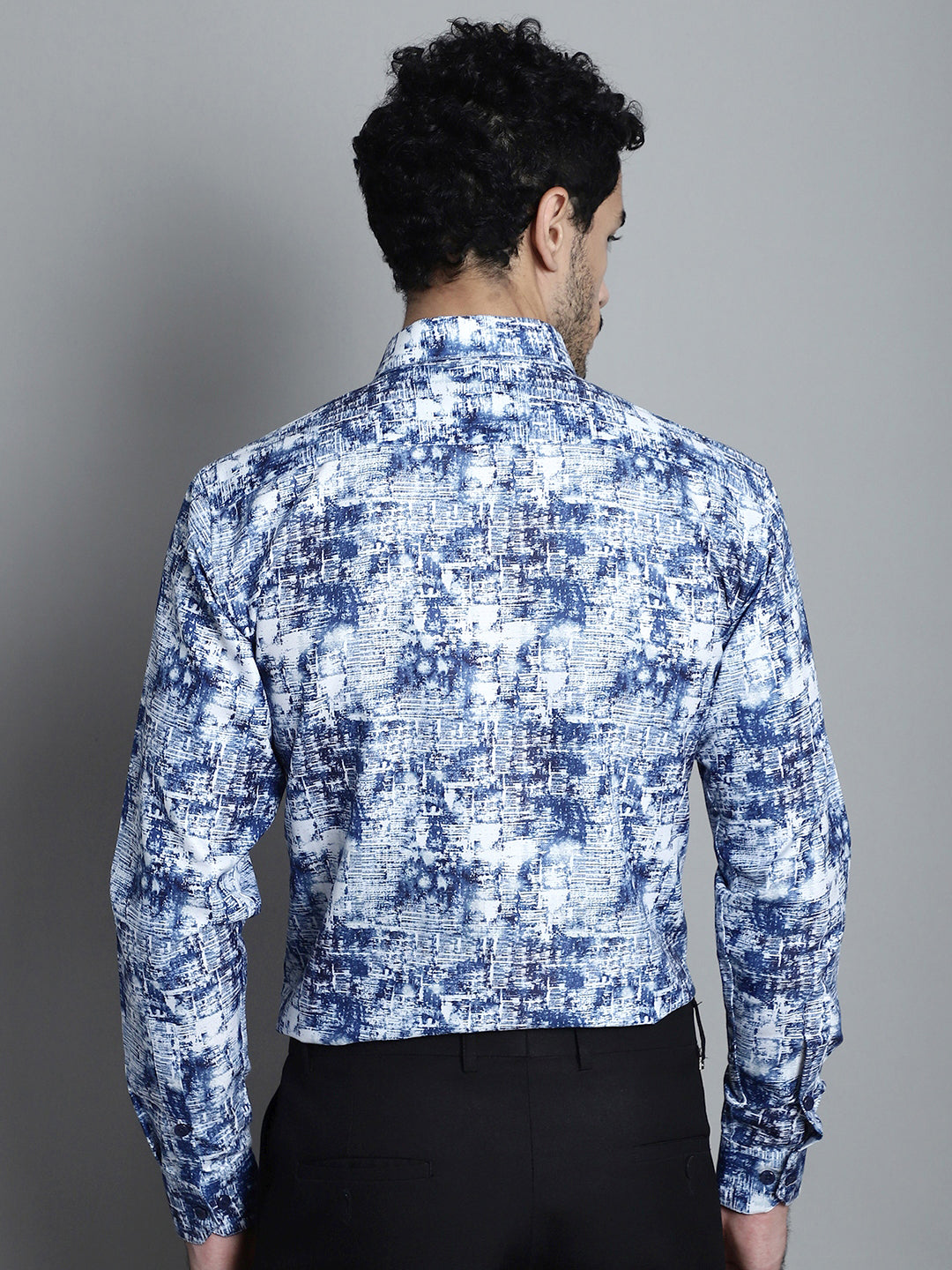 Jainish Men's Geomatric Printed Formal Shirts - Blue - Distacart