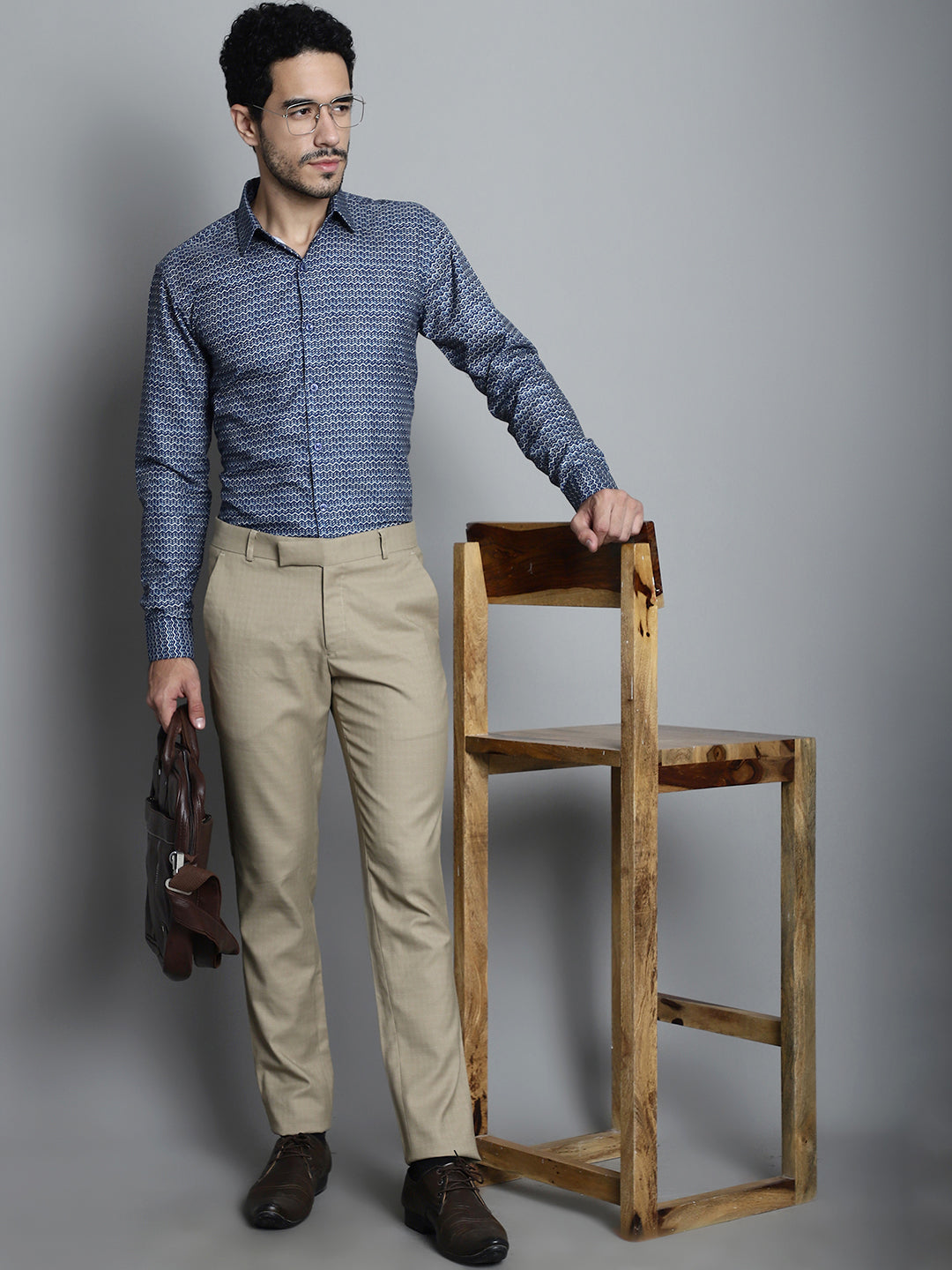 Jainish Men's Geomatric Printed Formal Shirts - Navy Blue - Distacart