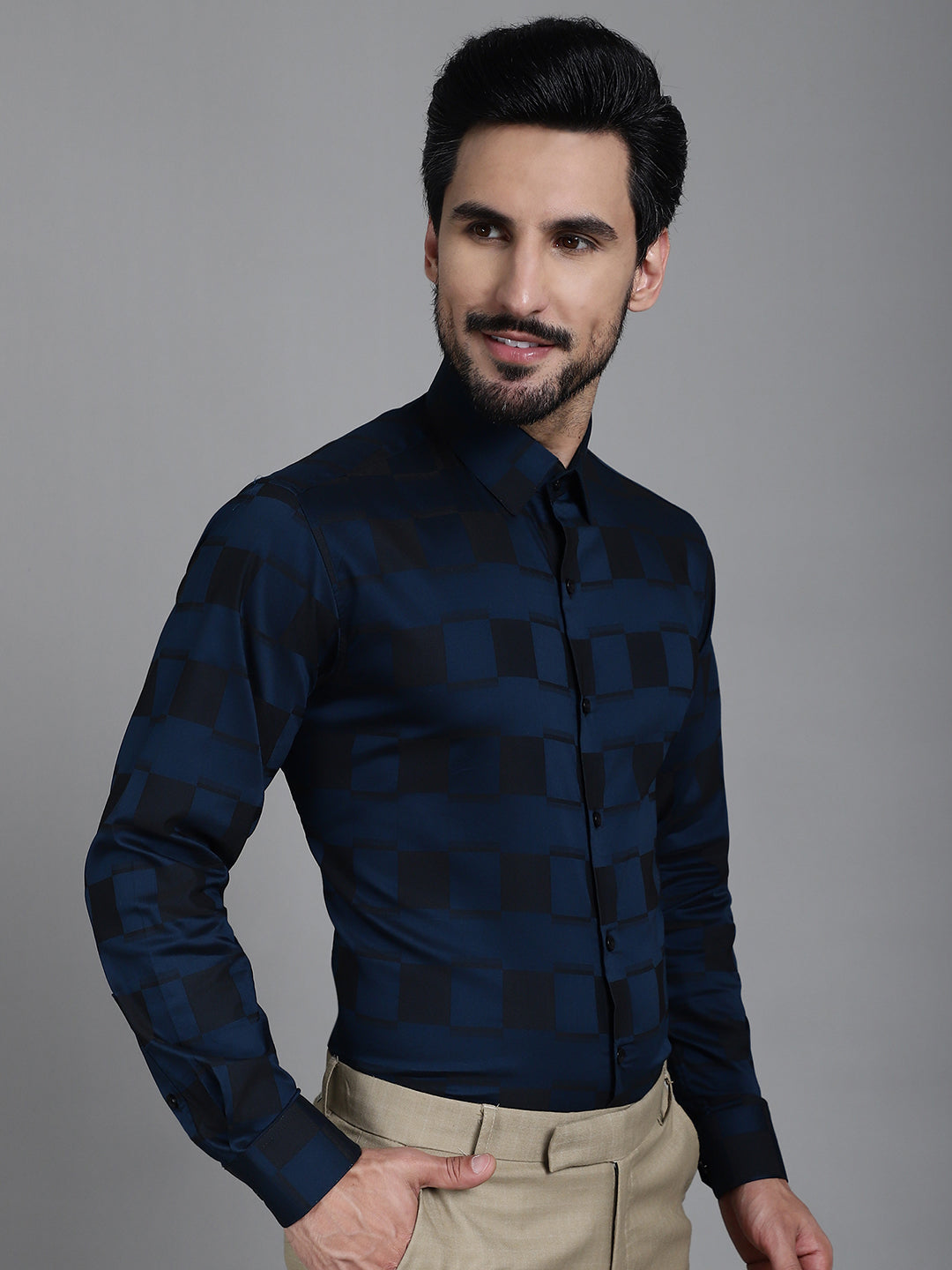 Indian Needle Men's Printed Formal Shirt - Peacock - Distacart